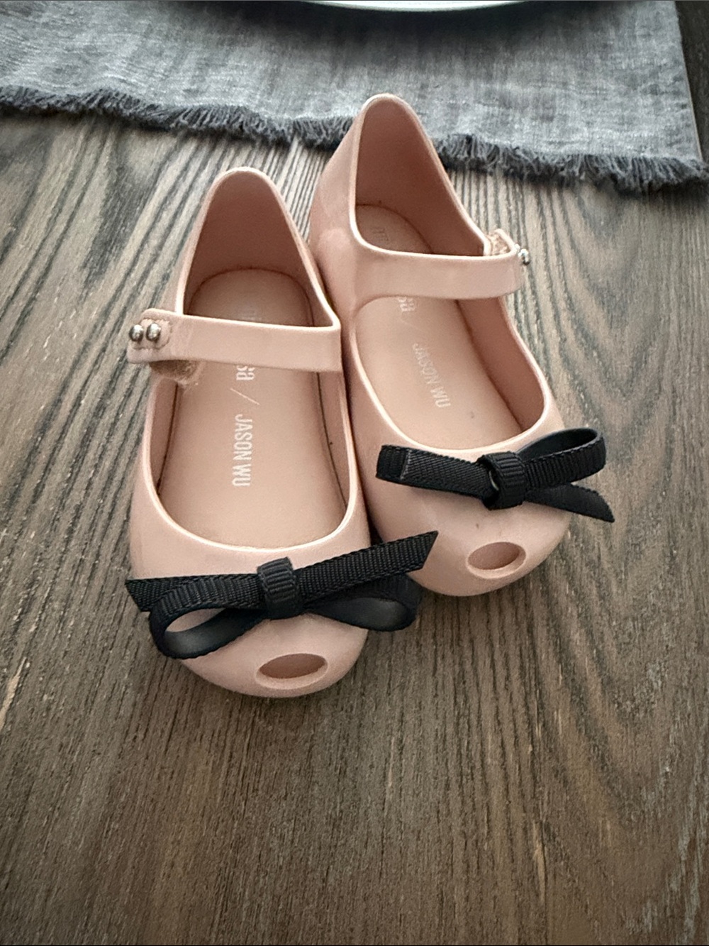 Mini Mellisa & Jason Wu Kids Blush Pink Mary Jane Flats with Black Bows